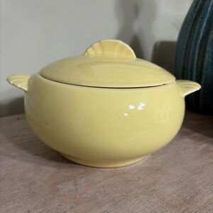 Vtg Yellow Caliente Pottery Covered Casserole Dish 9"